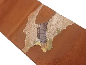 手織り紬すくい織橋に荒波模様織出し名古屋帯